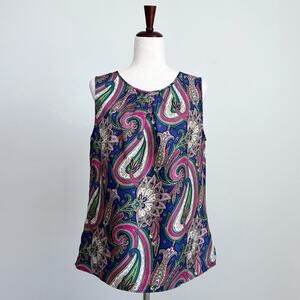 Talbots 100% Silk Paisley Pleated Neckline Sleeveless Shell Blouse SIZE 10